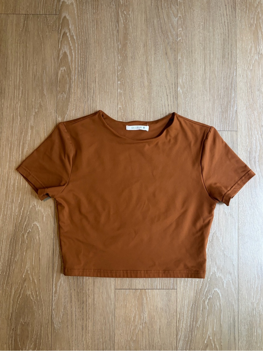 REORIA Rust Brown Crop Short Sleeve Tee